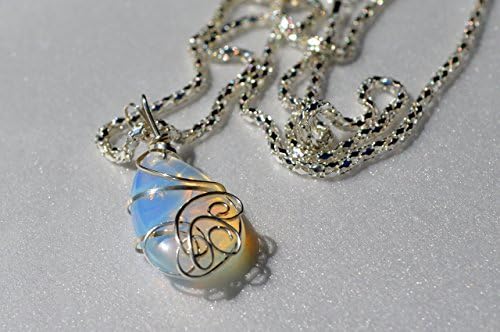 Natural Opalite .999 Pure Silver Wire Wrapped Pendant with Sterling Silver Plated Chain