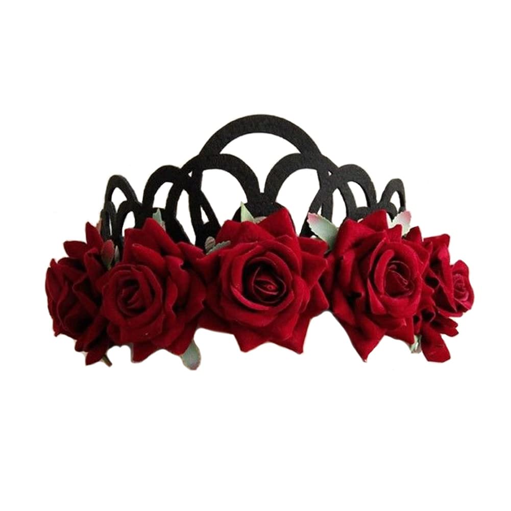 IBLUELOVER Halloween Headband Gothic Rose Tiara Queen Princess Garland Crown Headband Vintage Wedding Wreath Floral Bride Headpiece for Women Girls Day of The Dead Halloween Party Cosplay