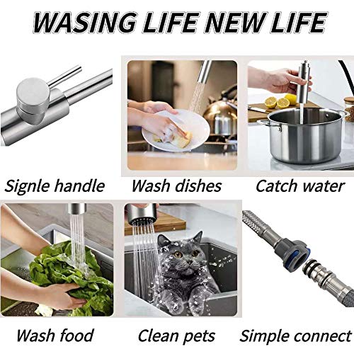 Kitchen Faucet Pull Down Chrome Stainless Steel Wrench Sink Brass Modern Single Handle Hole Waterfall Cold Hot Water with Widespread Sprayer for Home Bar
