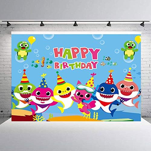 Pinkfong Baby Shark Happy Birthday Backdrop Decoration Kids Birthday Backgrounds for Baby Shark Party Supplies Banner Backdrop for Baby Shower (5x3FT) 022
