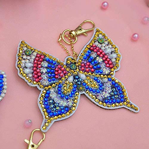 5D DIY Diamond Painting Keychain, Mosaic Making Full Drill Special Shape Diamond Painting Kit for Bags, Smartphone Straps (Butterfly)
