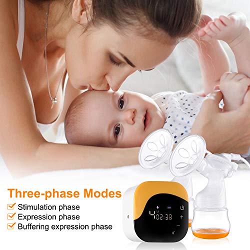 Electric Breast Pump with LCD Screen, Portable Hands-Free for Mom's Comfort Double Breastpump, 2-Phase Modes & 9 Suction Level, Rechargeable Battery, FDA Approved BPA Free