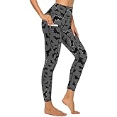 Women's Workout Leggings with Pockets Floral High Waisted Tummy Control No See Through Stretch Activewear Running Yoga Pants