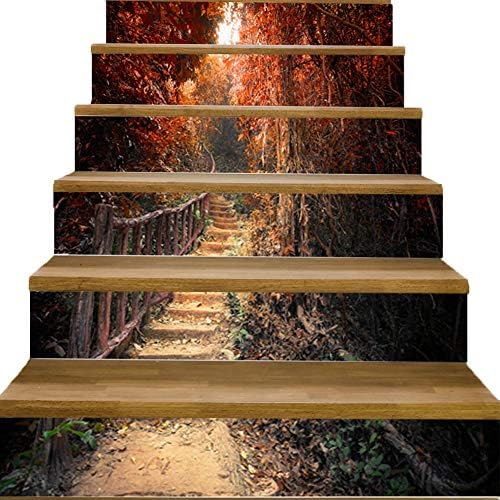 JLCP DIY Stair Stickers, Corridor Step Stickers Maple Leaf Road Self-Adhesive Wall Art Decal Home Decoration Waterproof Non-Slip 18 * 100 CM*6 PCS