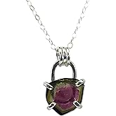 Kate Jewelry Natural Watermelon Tourmaline Pendant Necklace with Solid Sterling Silver Chain 18", NW8