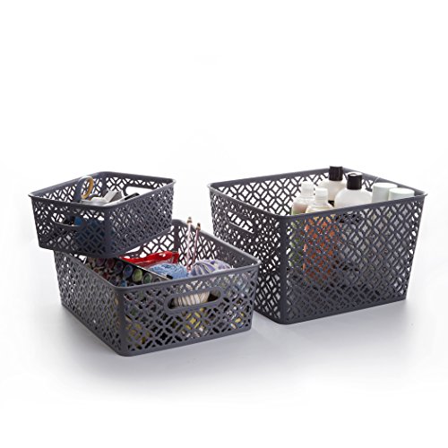 BINO Woven Plastic Storage Basket, Large (Grey) Pricepulse