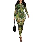 knowfashionstyle Sexy Two Piece Sets for Women Mesh Print See Through Going Out Birthday Clubwear Bodycon Party Pant Set