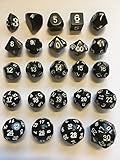 20 Unusual Dice Set - D3, D4, D5, D6, D7, D8, D9, D10, D%10, D11, D12, D13, D14, D15, D16, D18, D20, D22, D24 & D30 - Black