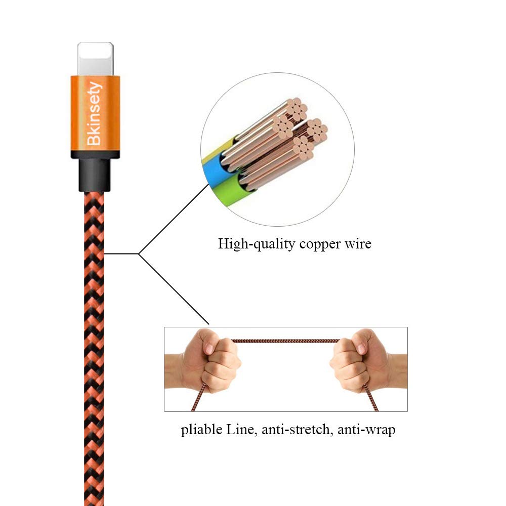 Bkinsety 5 Pack Nylon Tressé USB Câble Sync Recharge Câble Connecteurs de Cordon pour iPhone XS Max 8 7 6 5 iPad iPod (3FT)