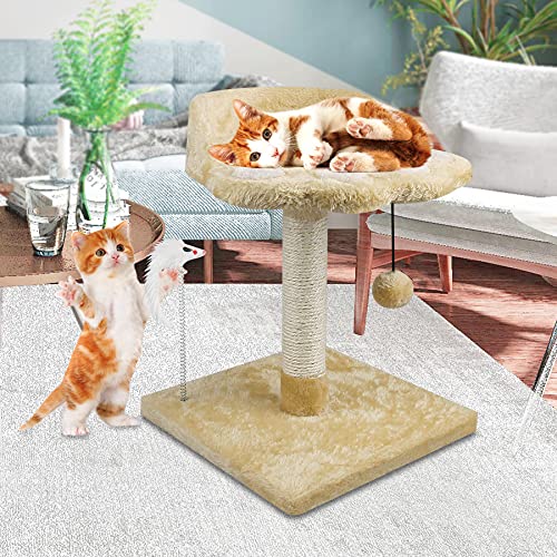 67i Cat Tree Cat Tower with Natural Sisal Scratching Posts Cat Activity Platform Furniture with Hanging Ball and Spring Plush Mouse Toys for Kitten Small Cats (Beige, D-Beige)