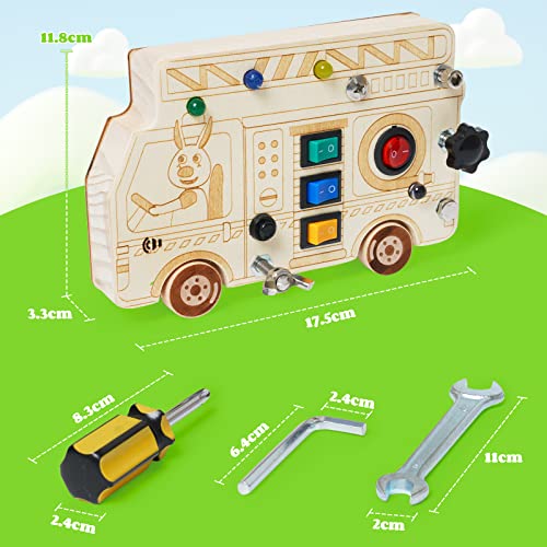 Montessori Wooden Busy Board with Switches & Buttons, Toddler Fidget