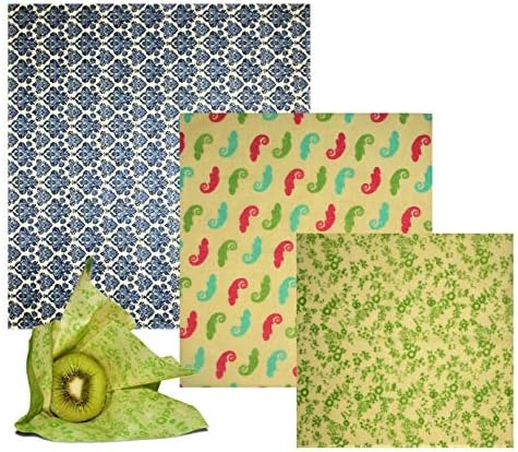 Beeswax Food Wrap by Mamaku World - 3 Pack - Organic, Eco Friendly Reusable - Plastic & Toxic Free - Made in Canada - Special Recipe Stops Peeling Off - Paraffin Free Beeswax