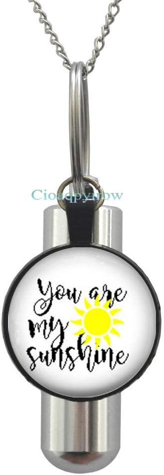Cioaqpyirow Charm Cremation URN Necklace,Inspiration Jewelry,You are My Sunshine,Handmade Cremation URN Necklace,Love Quote Image URN,HO0E291