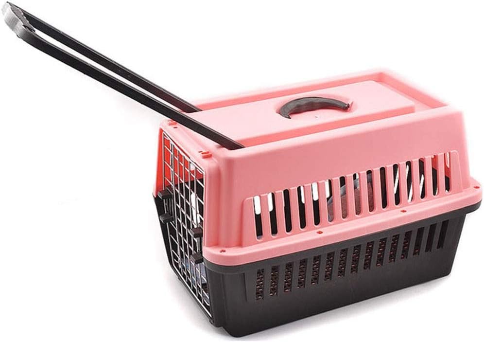 Pet Carrier Box, 4 Wheel Dog Transport Carry Cage Portable Travel Car Plastic Lock Grid Metal