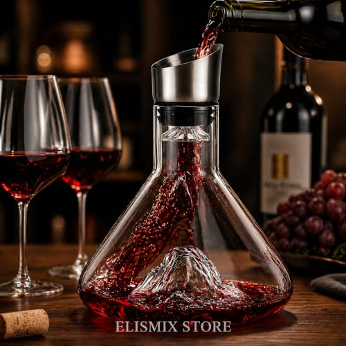 Decanter de Vinho 1,6L Cristal Sem Chumbo com Tampa Dosadora e Filtro Aerador Iceberg Decantador para Vinho Tinto Garrafa Elegante para Bar Casa e Presente