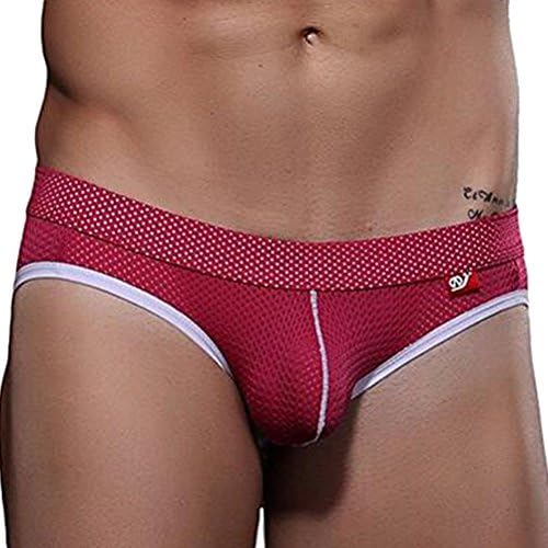 Ruideng Men's Mesh Low-Rise Underwear Brief Jockstrap G-Thong (L, Red)