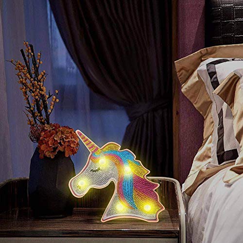 LUCUNSTAR Unicorn Night Lights for Kids Diamond Painting Unicorn with LED Lights DIY Diamond Kits Full Drill Crystal Diamond Drawing Bedside Kids Lamp for Home Decoration 7.1x5.8 inch