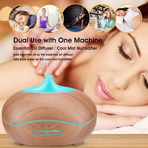Cool Mist Ultrasonic Aroma Diffuser,7 Colour Changing LED Lights, Air Humidifier Wood Grain with Waterless Automatically Shut-off， for bedroom babyroom-WOOD …