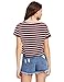 Romwe Women's Knot Front Cuffed Sleeve Striped Crop Top Tee T-Shirt , Burgundy & White, Small / US 0-2