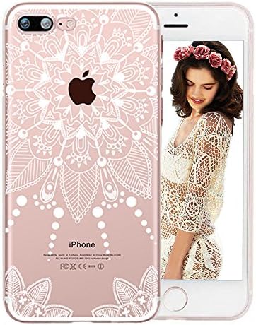 iPhone 7 Plus Case, Toposend White Henna Mandala Floral Lace Clear Design Printed Transparent Soft TPU Bumper Protective Back Phone Case Cover for iPhone 7 Plus (White Henna)