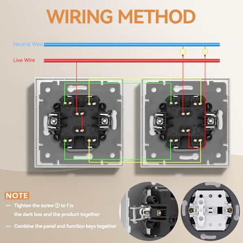 BSEED Light Switch With Matt,Wall Light Switch with Hook,Push Button,Easy Installation,C-Series,2 Gang 2 Way,80mm White