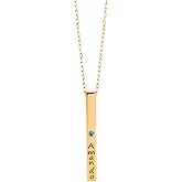 HotMixCold Personalized Four Sides Vertical Name Bar Necklace with Custom Birthstone, Dainty Engrave Gold 3D Bar Jewelry, Multiple Name Meaningful Silver Necklace