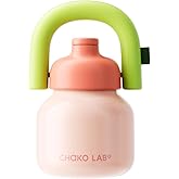 CHAKO LAB Water Bottle with Straw and Carry Handle | Wide Mouth vacuum insulated stainless steel Bottles | Reusable, leak-proof and BPA-free | 33oz (Pink&Green)