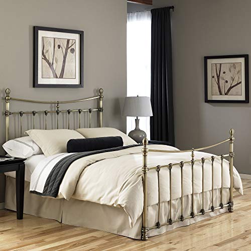 Leggett & Platt Leighton Complete Metal Bed and Steel Support Frame with Straight-Lined Spindles and Scalloped Castings, Glazed Brass Finish, King