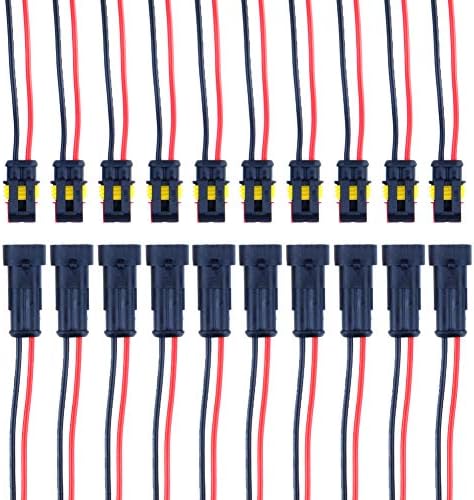 MUYI 2 Pin Way Car Waterproof Electrical Connector with Wire 16 AWG Marine Plugs - 10 Pack