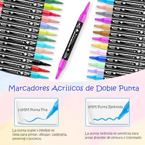 24 Colores Rotuladores Acrilicos, Doble Punta