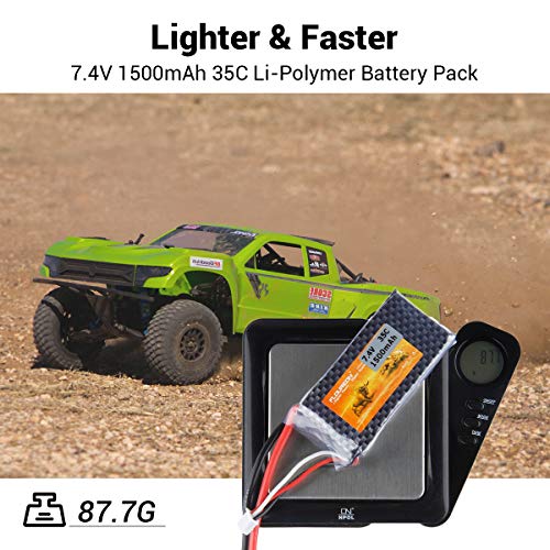 FLOUREON 2S Lipo Battery 7.4v Lipo jst, RC Lipo Batteries 35C 1500mah li-ion Battery with T Plug for WLtoys Rc Cars a959, Truck, Truggy, Buggy, Traxxas, Helicopter, Drone, Redcat Racing (2 Packs)