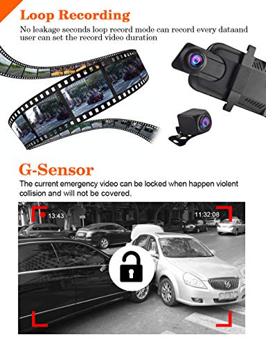 1080P 9.66" Full Touch IPS Screen Car DVR Stream Media Rear-View Mirror Monitor with Front and Rear Double Recorder HD Camera Waterproof Night Vision&GPS Tracking