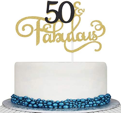 Gold Glitter 50 Fabulous Cake Topper - Cheer to 50 Years Cake Topper -Gold Glitter Hello 50-50th Birthday/Wedding Anniversary Party Decoration