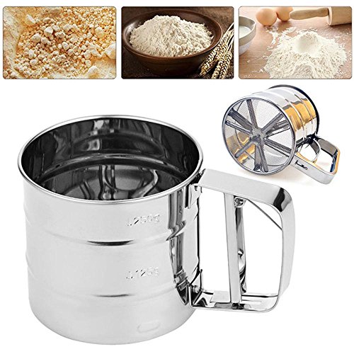 Pawaca Big Capacity Stainless Steel Flour Sifter 13 Ounce, Food-Grade Mesh Sieve with Measuring Scale Mark, Lead Free, No Plating, Rustproof, Baking Shaker for Icing Coffee Powder Dusting, and More