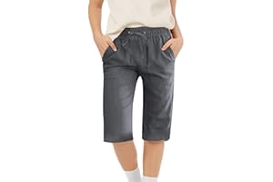 Girls Bermuda Shorts Knee Length Cute Preppy Clothes Drawstring Long Shorts Adjustable Waist Straight Leg Linen Short Pants