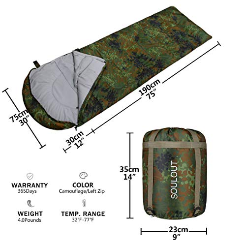 Envelope Sleeping Bag - 4 Seasons Warm Cold Weather Lightweight, Portable, Waterproof With Compression Sack for Adults & Kids - Indoor & Outdoor Activities: Traveling, Camping, Backpacking, Hiking