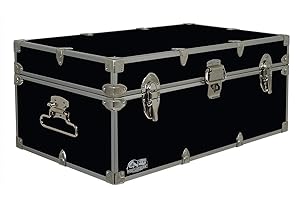 C&N Footlockers - Full-Size Happy Camper Trunk - #1 Summer Camp Trunk - Made in the USA - Steel Footlocker with Lid Stay - 32 x 18 x 13.5 Inches (Black)