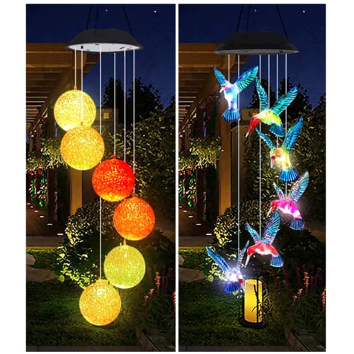 2PCS Solar Wind Chimes, Best Gifts for Mom Grandma Women Wife Aunt Daughter Sister, Unique Mobile Wind Chime Valentines Day Gifts Yard Decor (Multicolor)