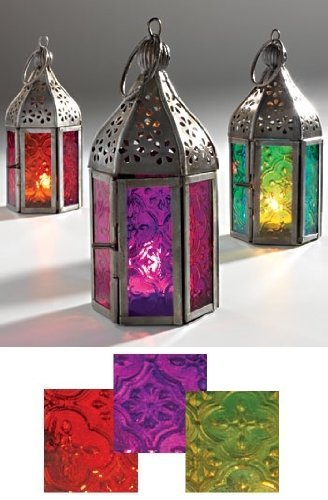 Moroccan & Indian Mini Frosted Glass Lantern Yellow/Green /blue