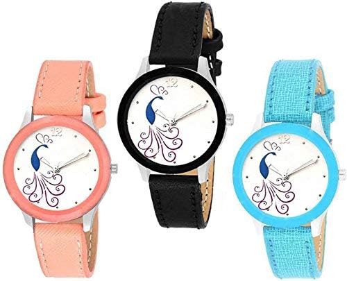 Cloudwood Analogue Black Orange and Sky Blue Girls' Watches - Set of 3 Combo