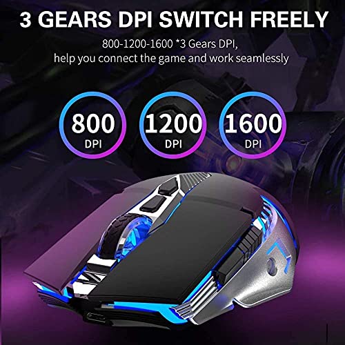 Bluetooth Mouse, Rechargeable Wireless Mouse with Side Button, Multi-Device(3-Mode:BT5.0/3.0 + 2.4Ghz), 7 Color LED Lights, Ergonomic Gaming Mice for PC Computer Laptop Mac Tablet(Black-Sound)