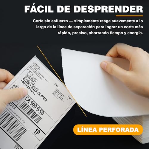 500 Etiquetas Térmicas Directas 4" x 6", Papel Adhesivo para Impresora - Perforadas y con Adhesivo Resistente, Grado Comercial