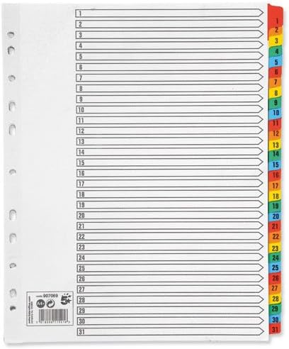 5 Star Maxi Index Extra-wide 150gsm Card with Coloured Mylar Tabs 1-31 ...