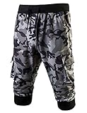 LETSQK Men's Camo Jogger Short Slim Fit Gym Workout Training Capri Trousers White L
