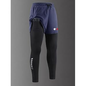 Men's 2-in-1 Running Pants, Quick Dry Double Layer Track Pants with Side Pocket, Stretchy Athletic Training Fitness Pants