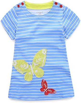 Little Girls Dresses Cotton Summer Casual Short Sleeve for 1-6 Years Toddler Girls (4T, Striped)