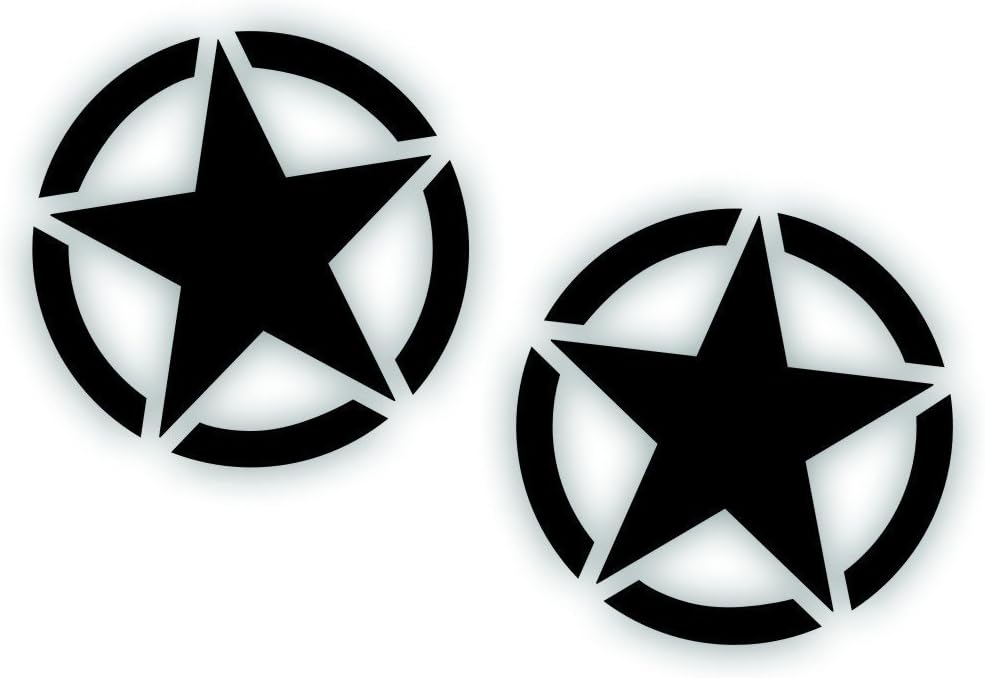MILITARY 5 POINT STARS (2 pack) Military Jeep troops (size: 4" color: BLACK) Vinyl Decal Window Sticker for Cars, Trucks, Windows, Walls, Laptops, and other stuff.