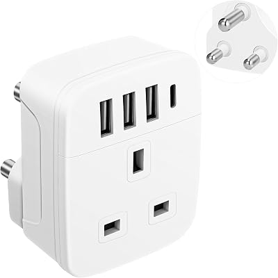 SHUOMAO UK to South Africa Plug Adapter with 4 USB Ports Type M