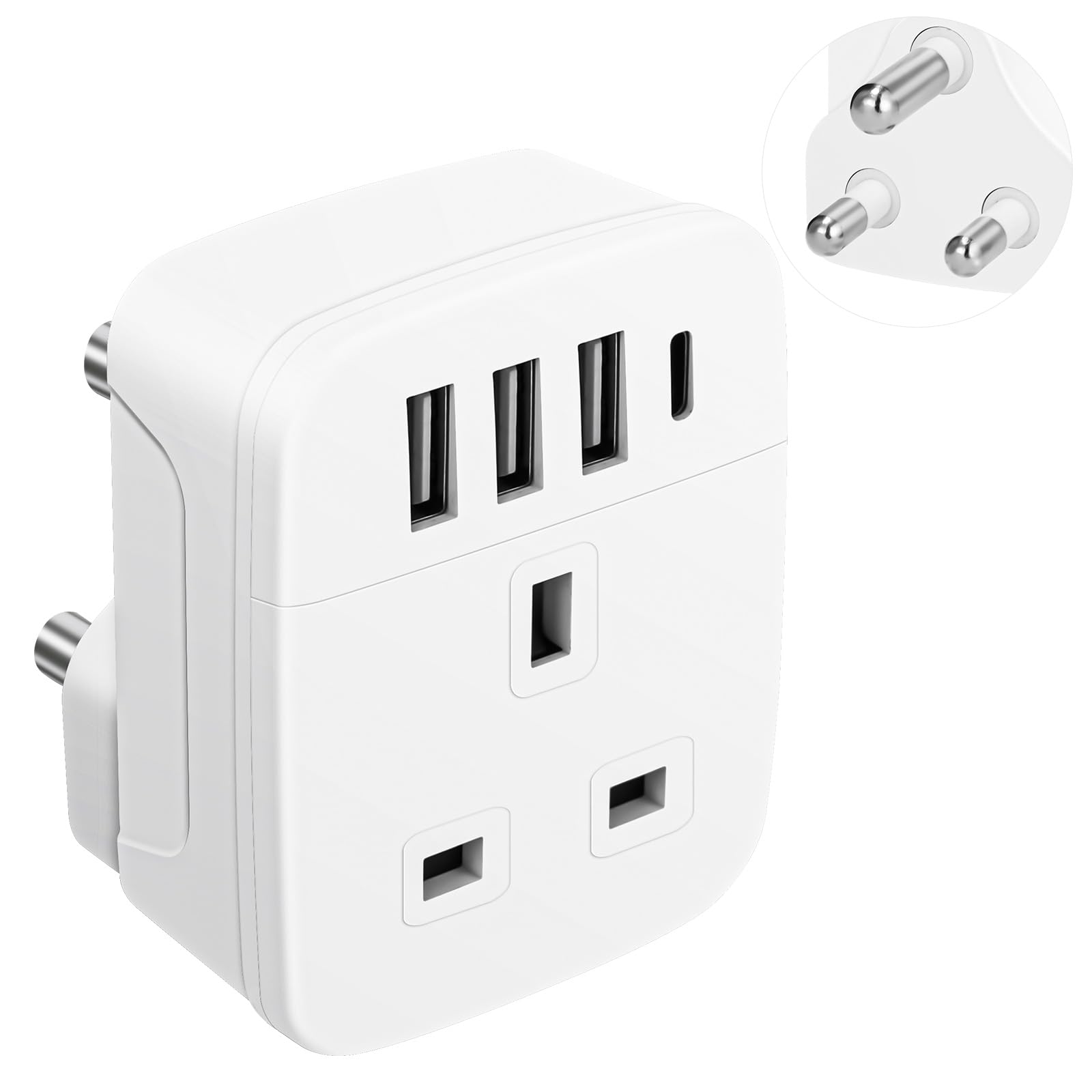 UK to South Africa Plug Adapter,Ground UK to South African Travel Adaptor with 4 USB(1 USB C 17W Charger),Power Adapter for SA,Namibia,Swaziland,Lesotho,Bhutan,Botswana(Type M)