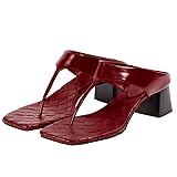 SHODENSE Women Burgundy Chunky Block Heel Flip-Flop